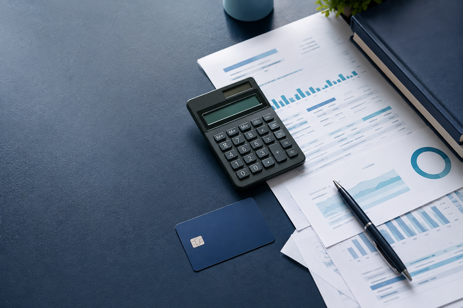 Mesa organizada para análise de documentos financeiros